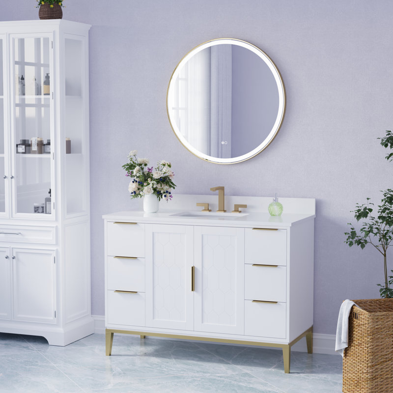 Lainy  Wall Mounted Bathroom Framed LED Mirror With Memory Function, 32" x 32", Brushed Gold
