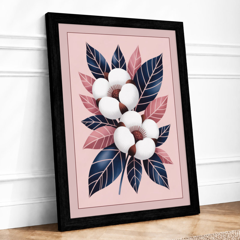Cotton Wreath Botanical - Framed Print, A4 - 29.7 x 21.0 cm, Black