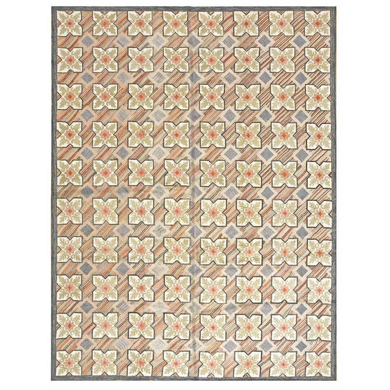 Flatweave Wool Floral Area Rug, Rectangle 6' x 9'