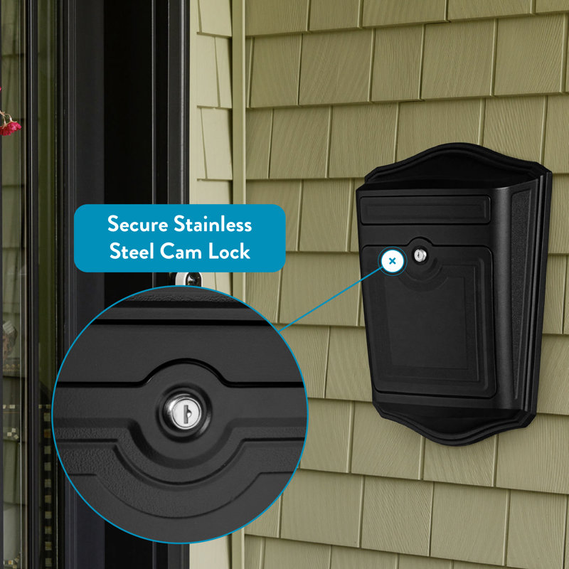 Maison Cast Aluminum Locking Wall Mount Mailbox Black, Black