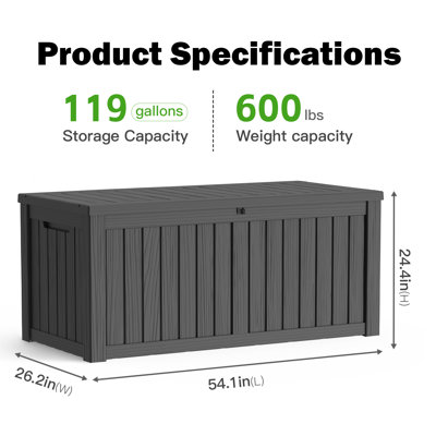 Mars Villa 120 Gallons Water Resistant Durable Resin Deck Box Lockable Outdoor Storage Container for Patio Cushions, Garden Tools, and Yard Accessories, Waterproof and UV Protected