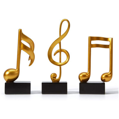 Statue de note de musique en résine de velours bleu, 3 pièces de notes de musique sculptées pour étagère