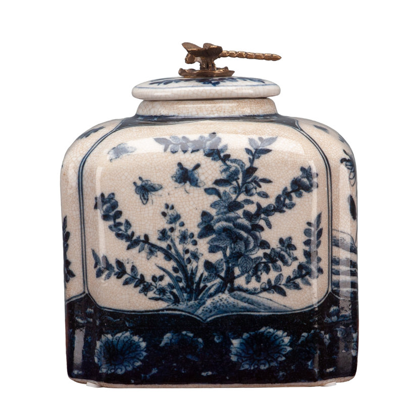 Boîte décorative 9,5 "bleu / beige / or