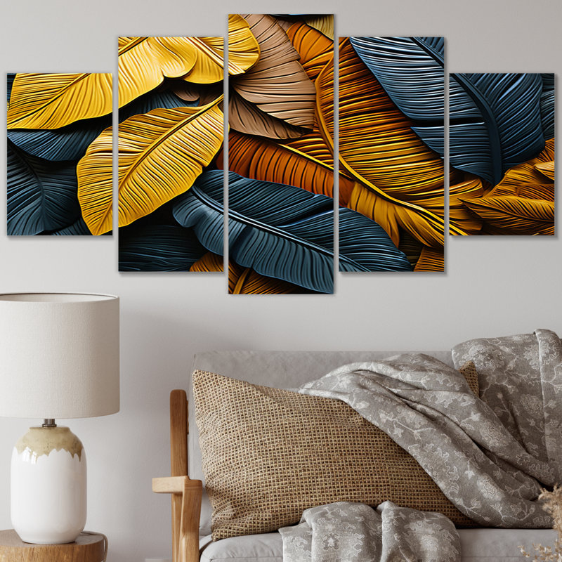 Vibrant Leafs Field - Floral Canvas Print - 5 Panels