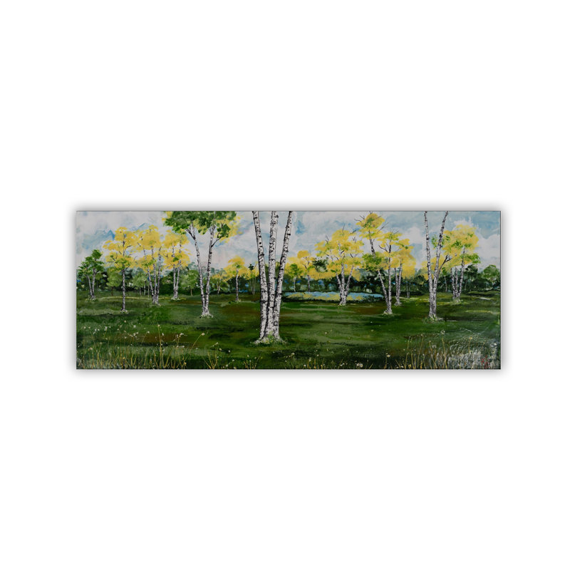 "Summer Birchscape", art mural sur toile, H 12 po x l 24 po, Toile tendue