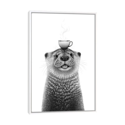 Otter With Coffee - Wall Art Print - Framed Canvas