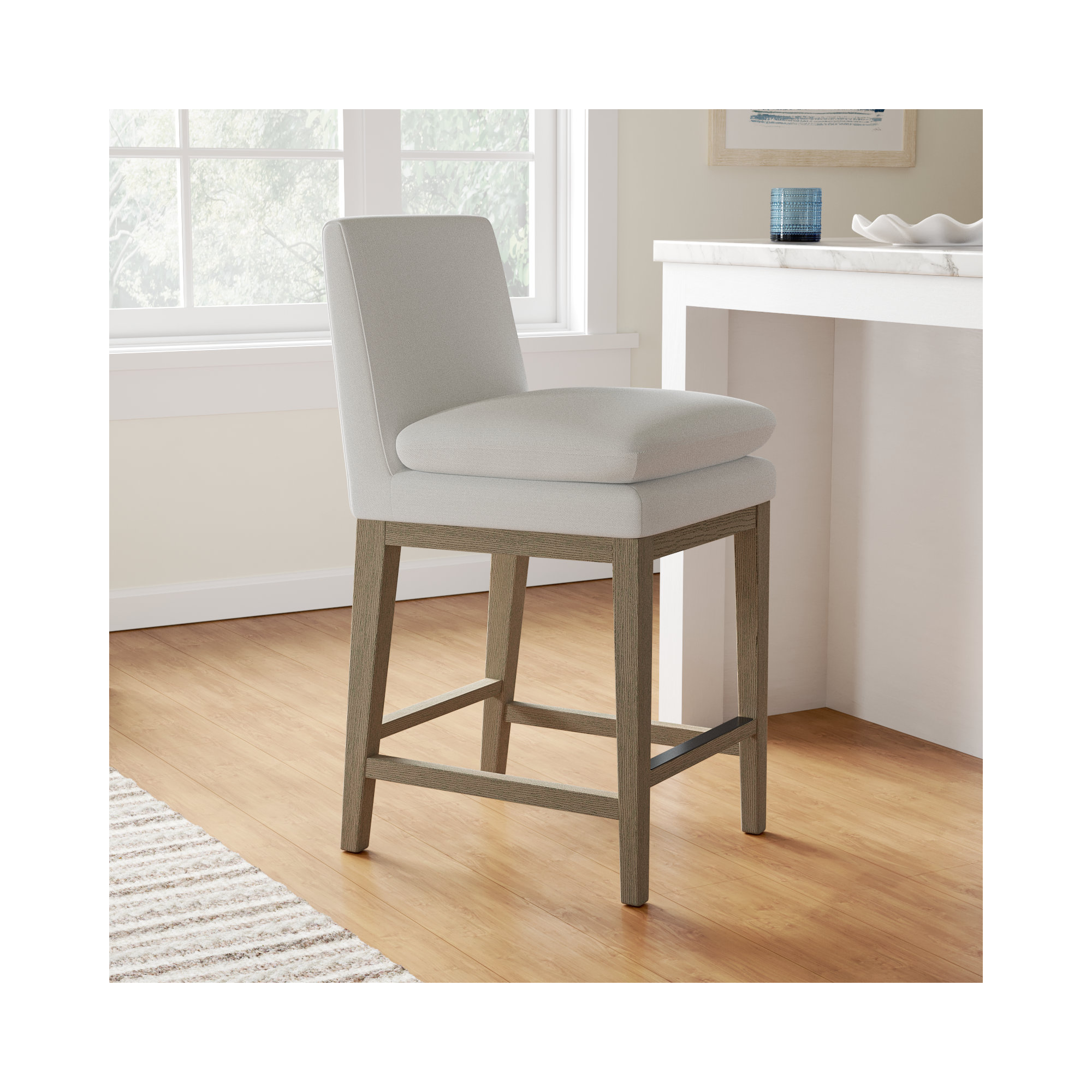 Bethea Upholstered Counter Stool, Linen, Graywash
