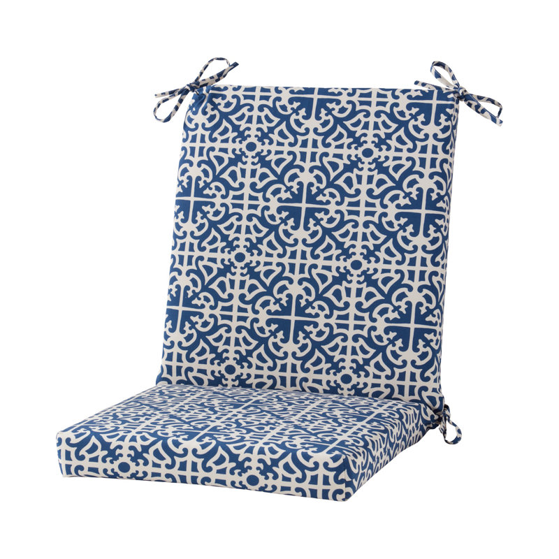 High Back Dining Chair Pad, Indigo Damask