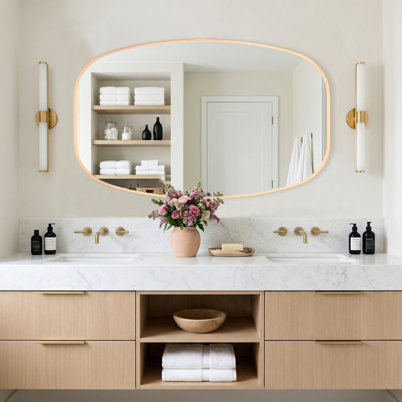 Metal Oval Wall Mirror, 48" x 30", Gold