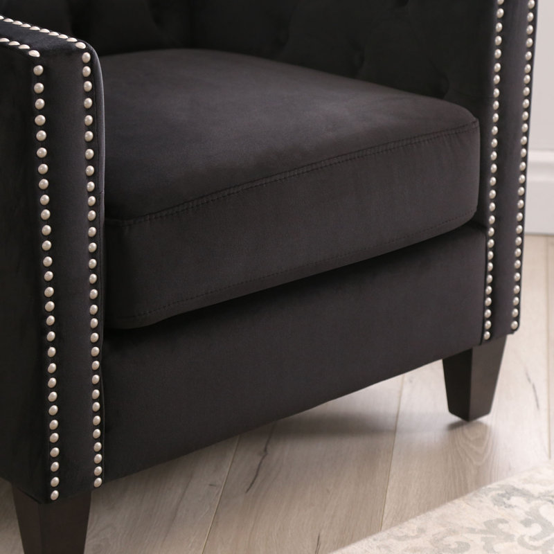 Fauteuil en velours de polyester 28 po Ilhom, Velours noir