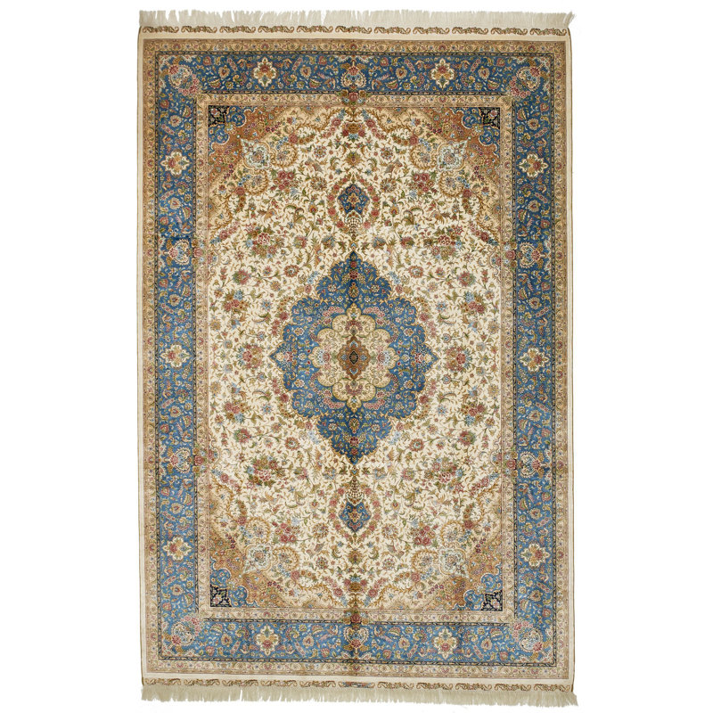 Tapis turc ivoire et bleu 6x9
