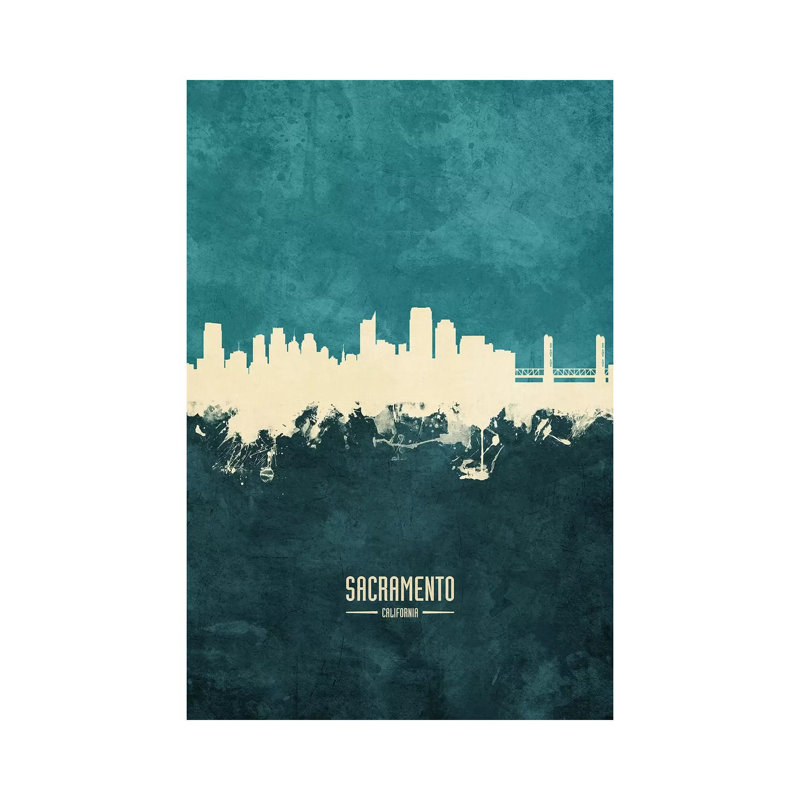 Sacramento California Skyline by Michael Tompsett - 1 Piece Wrapped Canvas Wall Art, 20.32 cm H x 30.48 cm W