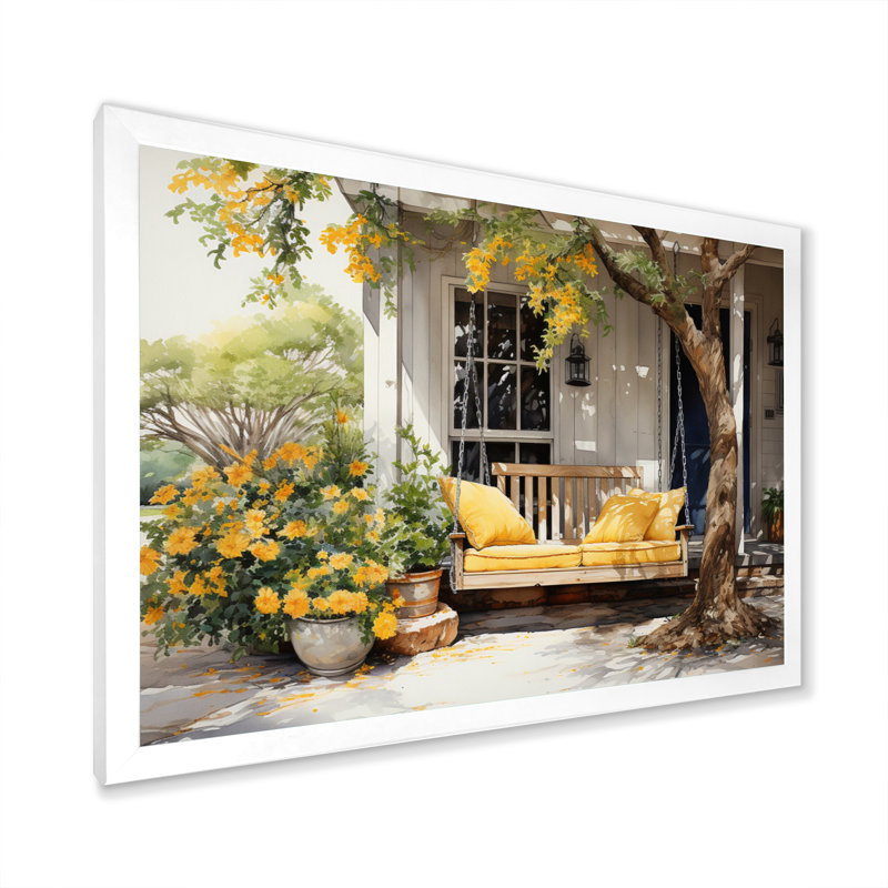 Maryory Farmhouse Yellow Country Comfort III - ferme, art mural, H 24 po x l 32 po, Cadre photo unique, Blanc