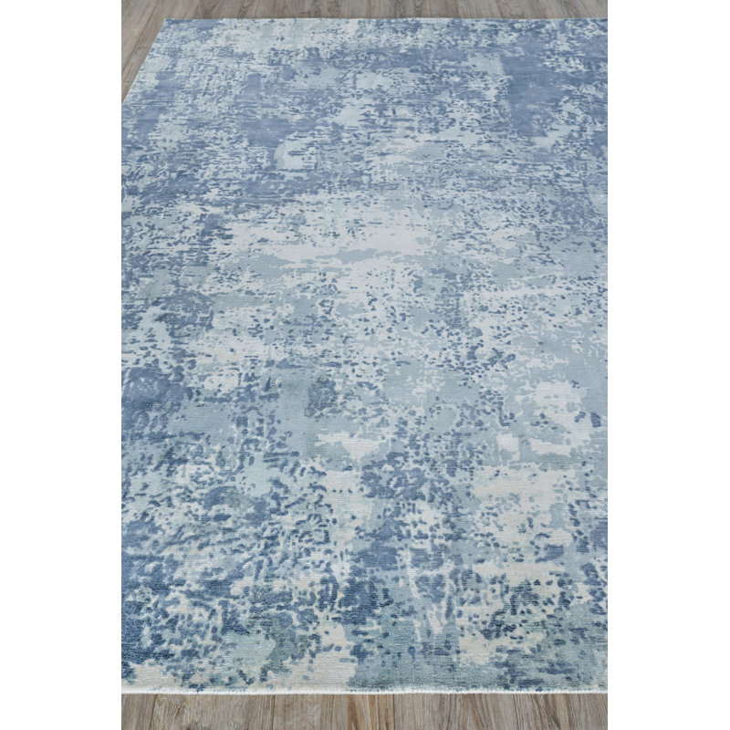 Laguna Abstract Hand-Loomed Blue Area Rug, Rectangle 12' x 15', Light Blue