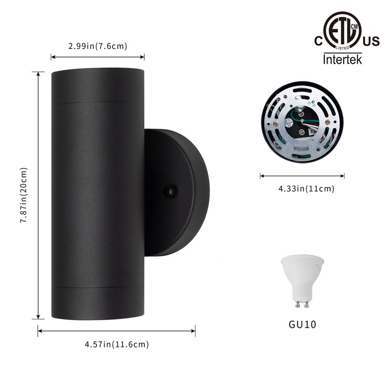 Adeele 8" Modern Outdoor Wall Light In 2 Lights With 2 5W Led Gu10 Replaceable Bulbs