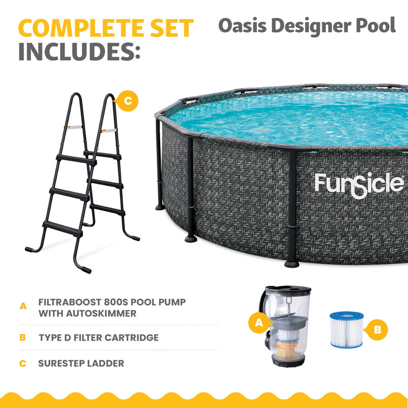 Funsicle 12' x 36" Oasis Designer Round Above Ground Pool, Dark Herringbone, 36"H x 12"W, FiltraBoost Pump