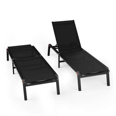 Foldable & Adjustable Aluminum Chaise Lounge Chair with Wheels, 5 Positions, Full Flat Tanning Recliner for Outdoor Patio, Beach, Poolside 2-Pack