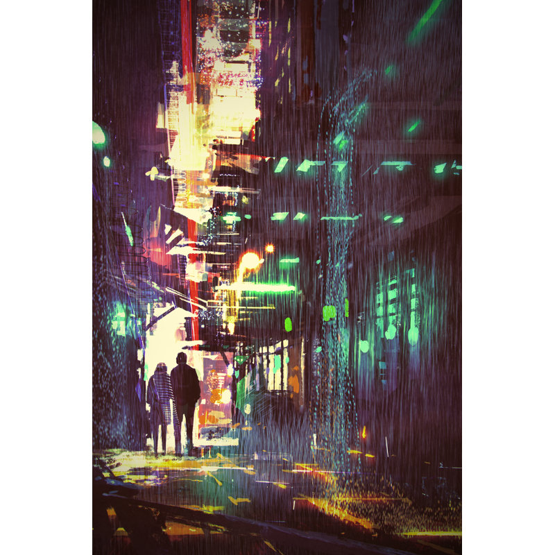 Couple Walking In Alley At Rainy Night - Wrapped Canvas Painting, 46cm H x 30cm W x 3.8 cm D