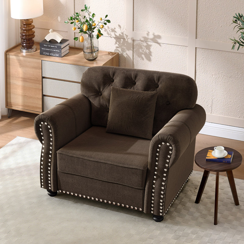 Petit fauteuil d'appoint rembourré avec repose-pieds Mid-Century, Brun