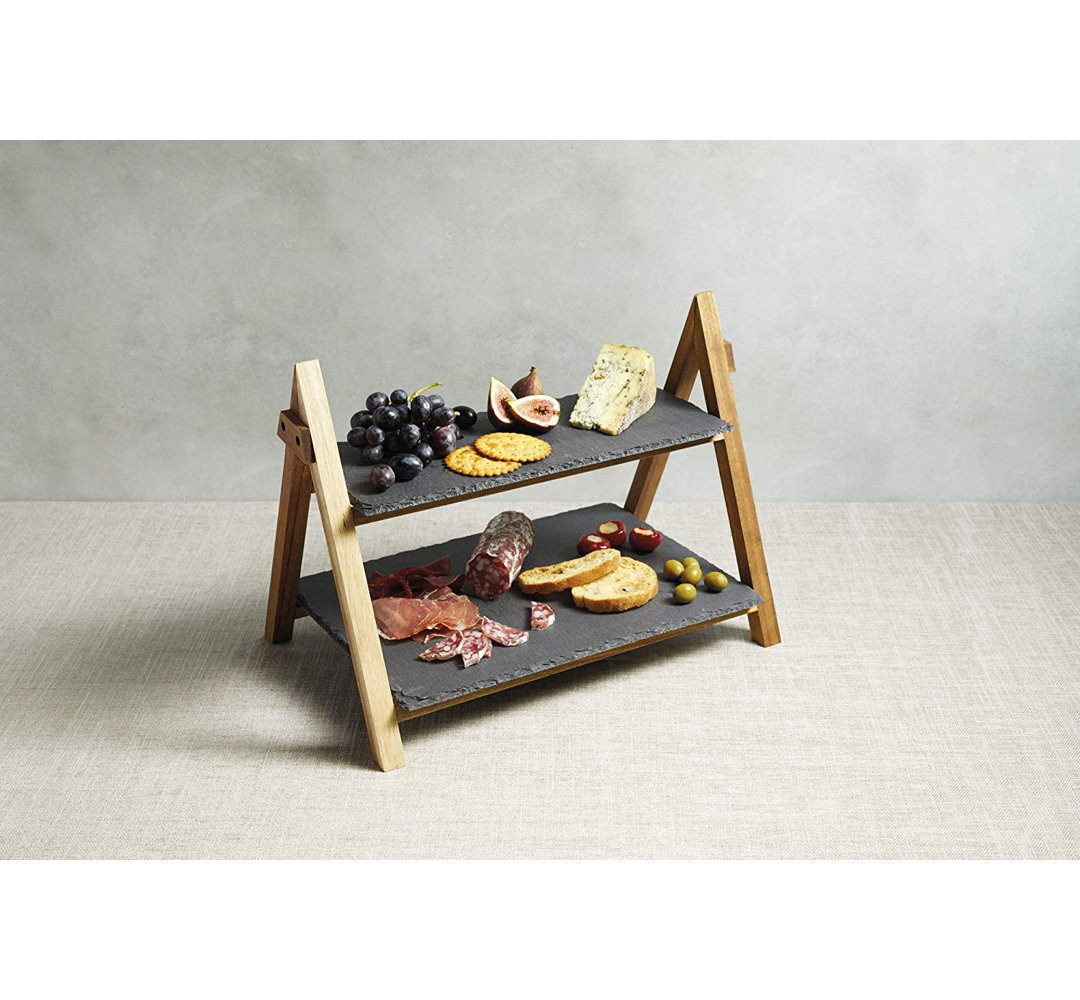 ArtesÃ  2 Tier Slate and Wood Serving Stand, Foldable Display Stand for Afternoon Tea or Buffets, 40 x 30 x 25cm
