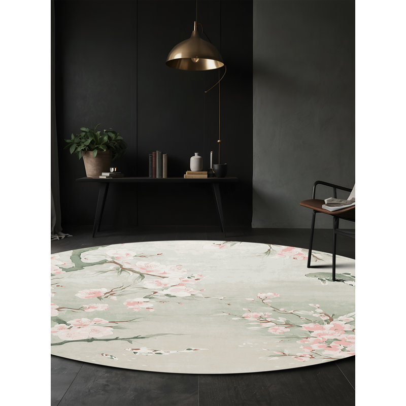 Tapis beige lavable à la machine, Rond 3 pi