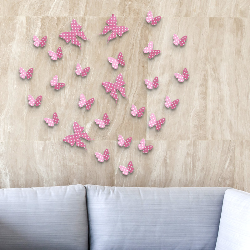 Autocollant mural papillons, Rose