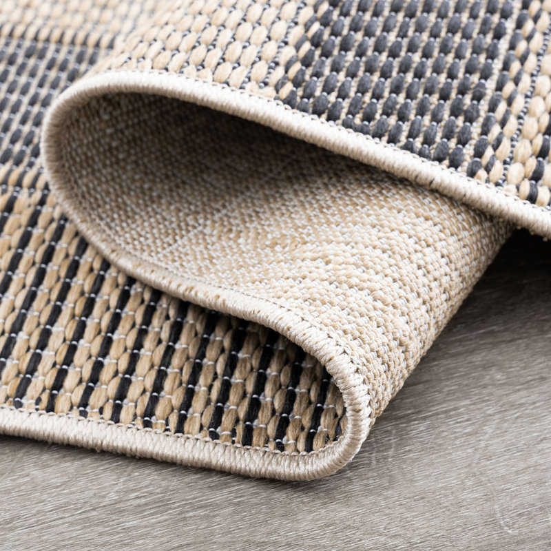 Tapis intérieur / extérieur noir et beige Amanda, Tapis de couloir 2 pi 3 po x 7 pi 3 po