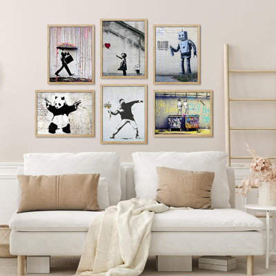 Banksy Graffiti & Street Pop Art, art contemporain moderne encadré sur papier, ensemble de 6 pièces