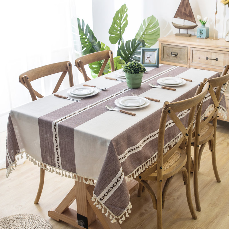 Mosser Cotton and Linen Tablecloth, 86" x 54", Purple Beige