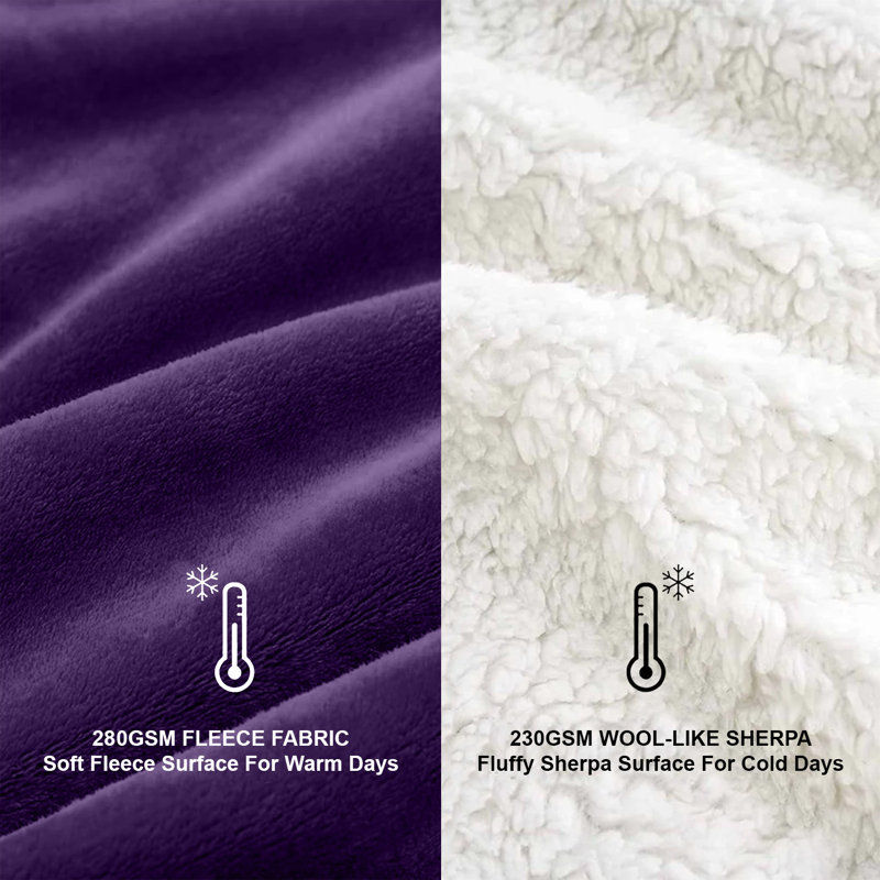 Luxury Sherpa Fleece Blanket – Soft, Warm & Cozy Reversible Throw For Bed & Sofa, Purple, 150cm x 200cm