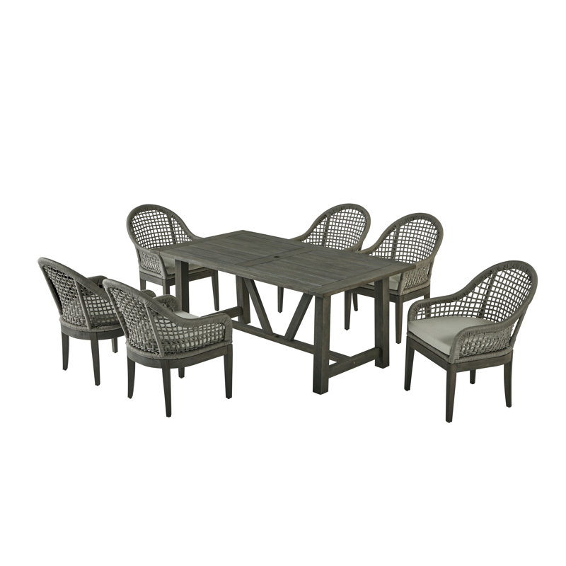 Ensemble de patio extérieur en bois d'acacia rustique, Gris, 6