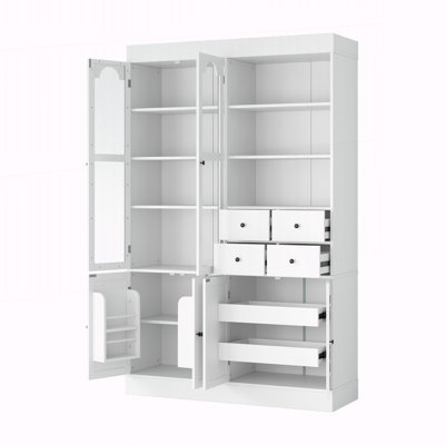 Freestanding Buffet with Hutch, Tall Kitchen Pantry Cabinet with 4 Drawers