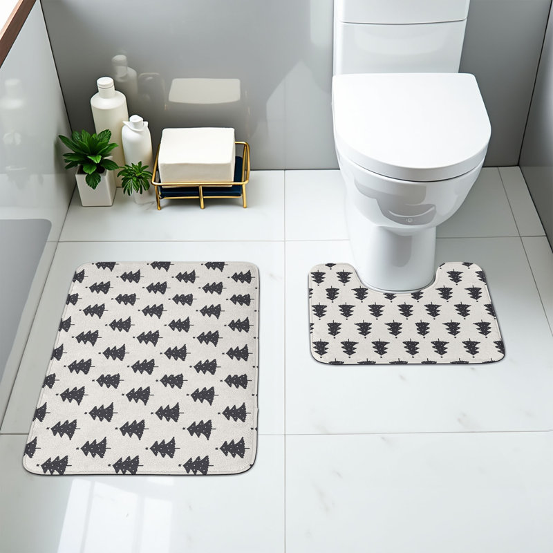  Ensemble de 2 tapis de salle de bain Christmas, gris anthracite et ivoire