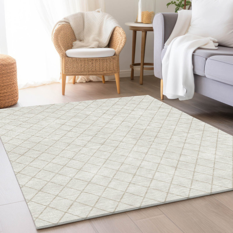 Tapis ivoire Prisco lavable à la machine de qualité supérieure, Rectangle 10 pi x 14 pi