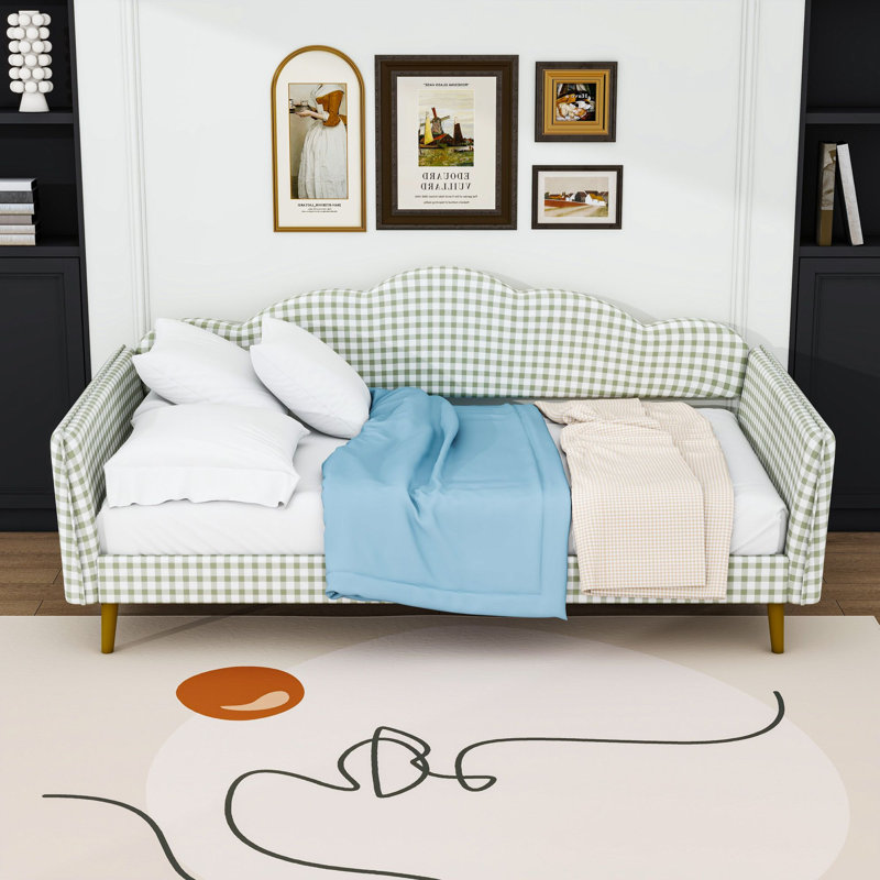 Lit de jour double rembourré avec dossier nuage et support métallique durable, Green