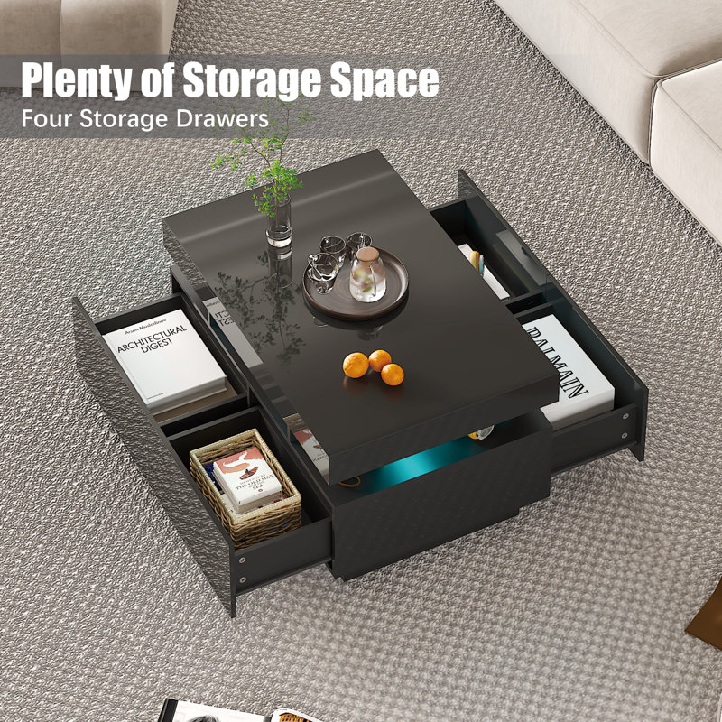 Frame Coffee Table with Storage, Black