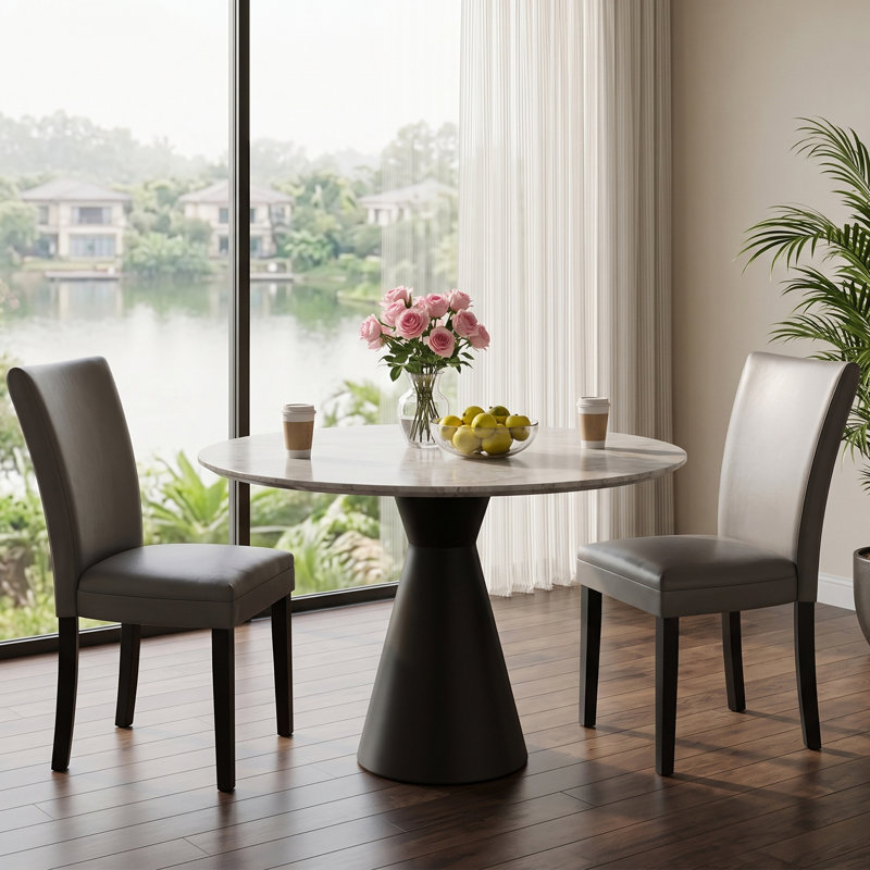 Wexford Collection Set of 2 Mid-Century Modern Parsons Dining Chairs, Upholstered Faux Leather Dining Chairs with Solid Wood Legs, High Back Side Chairs for Dining Room, Kitchen or Breakfast Nook, Gray