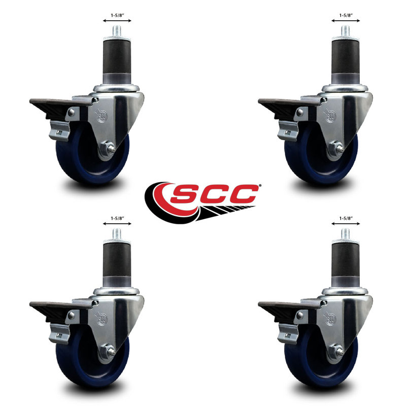 Solid Poly Swivel Expanding Stem Caster Set with Brake SCC PLB 3.5" x 1-5/8"