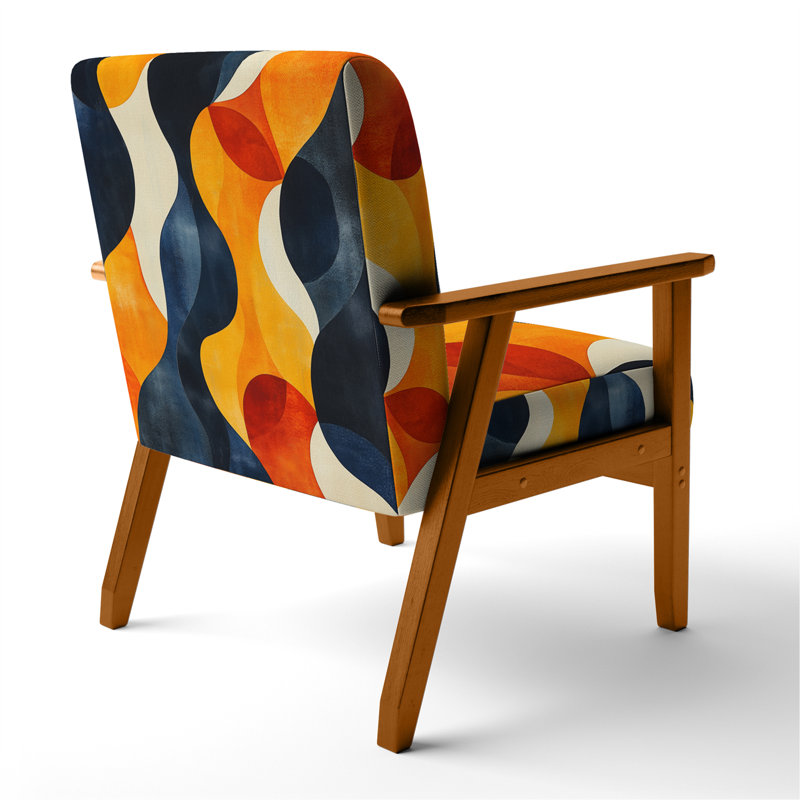 Chaise avec accoudoirs abstraite Mid-Century rembourrée - Yellow Organics In Motion I, Brown Square Arms