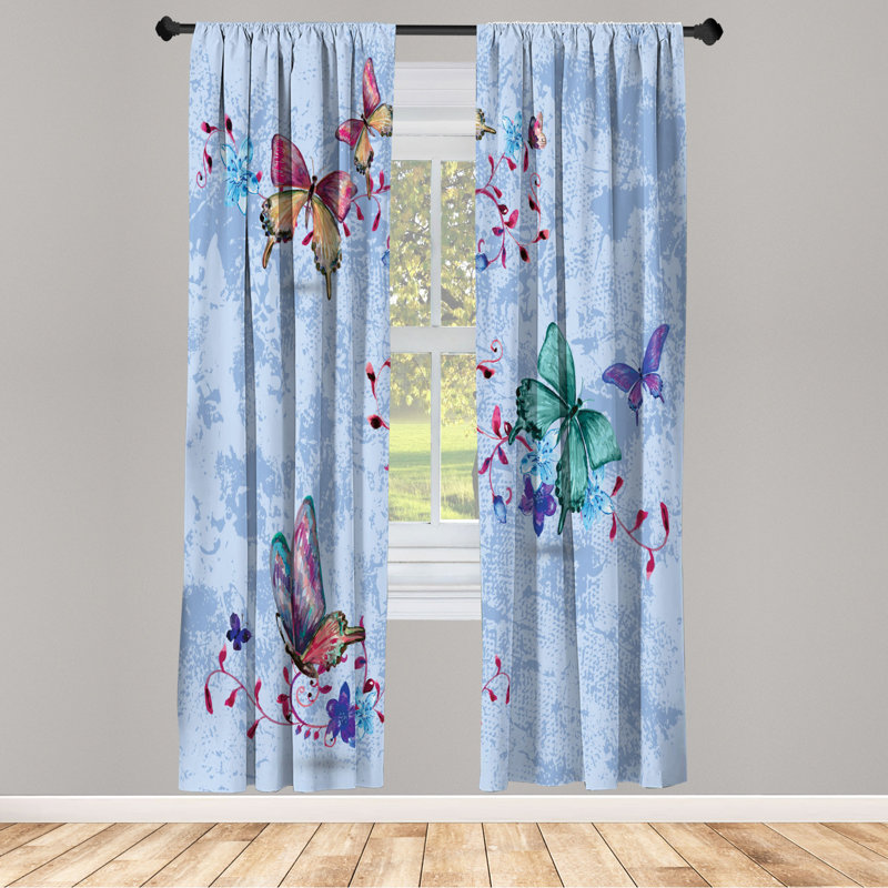 Microfiber Floral Semi-Sheer Rod Pocket Curtain Panels, 28" W x 95" L, Light Sky Blue/Turquoise