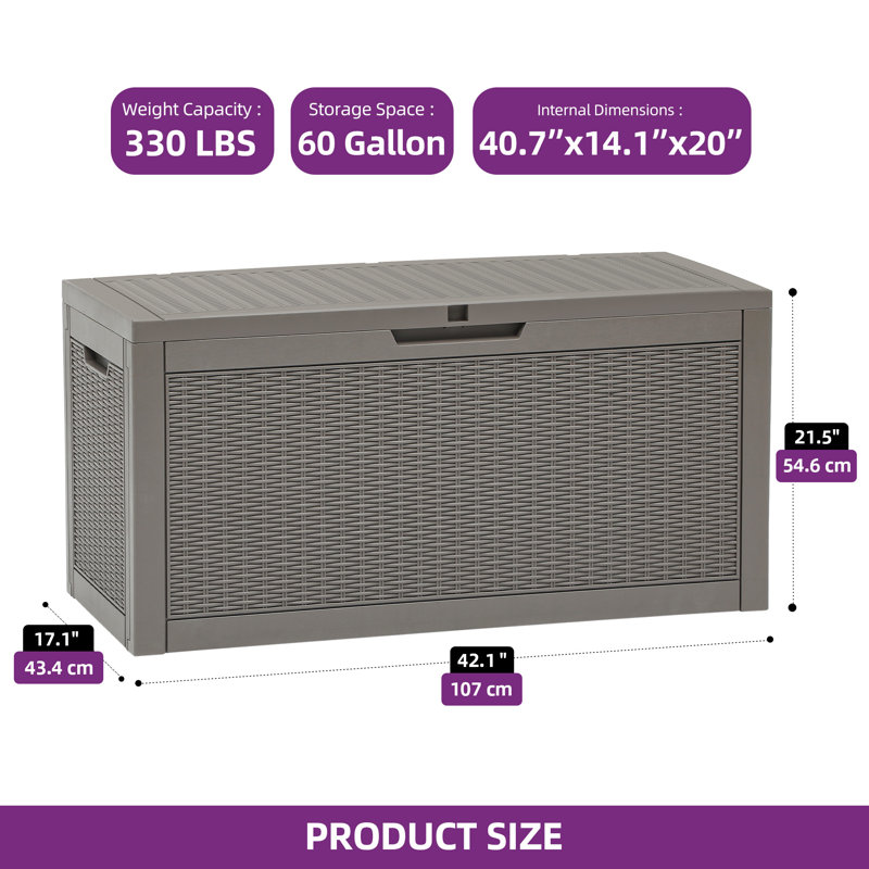 60 Gallon Resin Rattan Deck Box, Brown