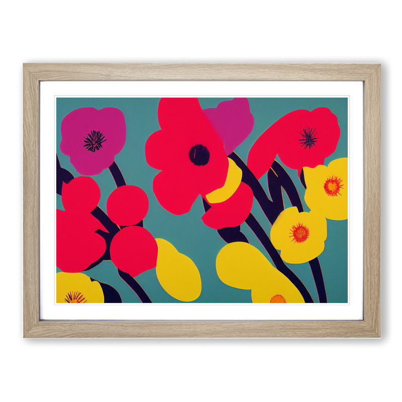 Extravagant Abstract Flowers 1 Piece Single Picture Frame Wall Art, 25cm H x 34cm W x 2cm D, Oak Framed