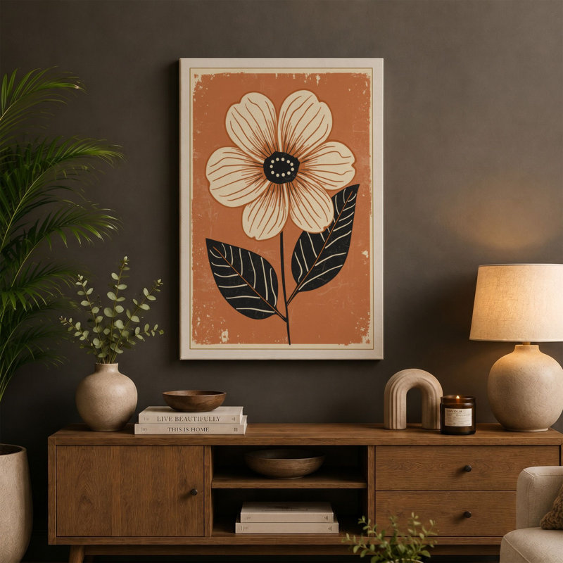 Striped Bloom Botanical - Wrapped Canvas, 24x16 - 61.0 x 40.6 cm, Teal Border