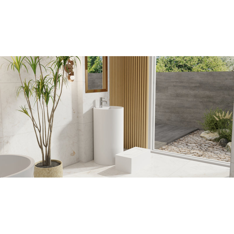 Lavabo de salle de bain autoportant Badeloft SB-03-A-G, Blanc lustré