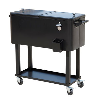 Outsunny 80 QT Rolling Cooler Cart, Mobile Ice Chest with Wheels & Lockable Casters, Built-in Bottle Opener & Drain Plug, 20 Gallon Outdoor Drink Cooler Stand Up Bin for Party Patio Poolside, Black