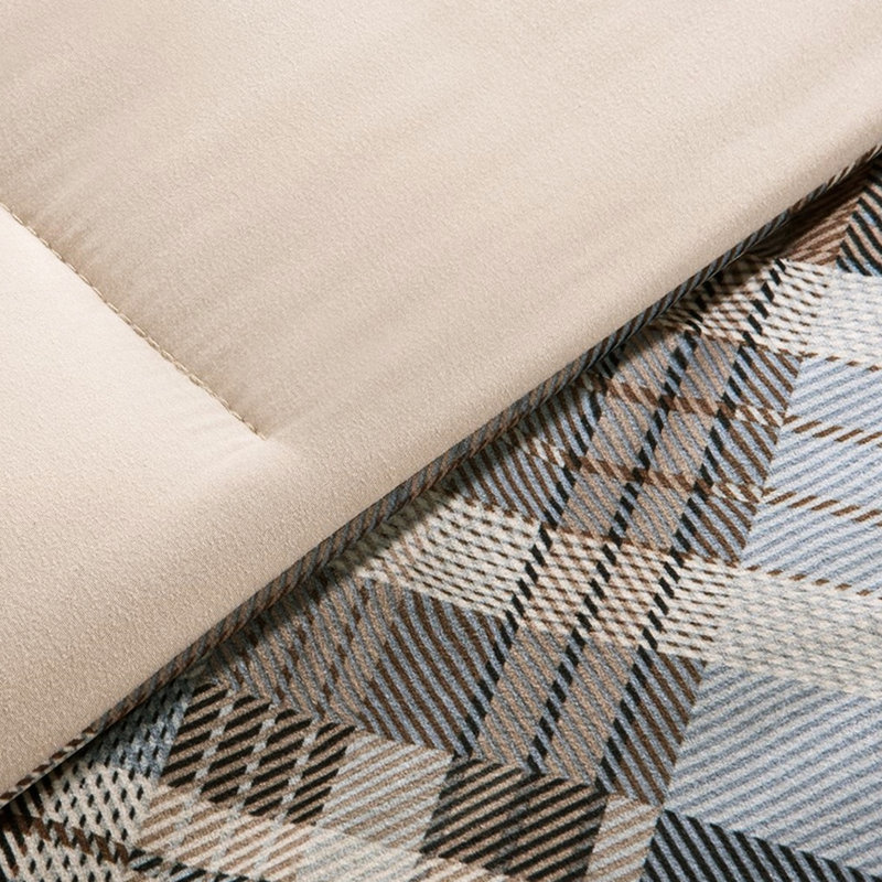 Édredon simple en duvet synthétique - Motif écossais bleu-brun, lavable à la machine avec taies décoratives, rembourrage, tissu écossais, 2 taies décoratives, confort