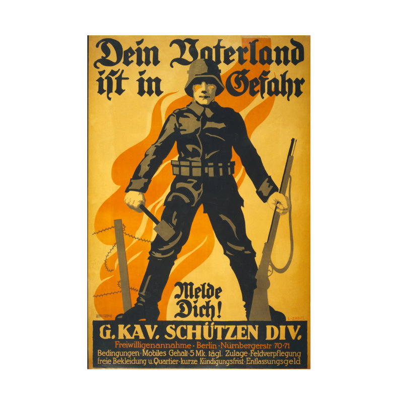 Lucian Zabel Dein Vaterland Ier à Gefahr, Melde Dich, pub. Art sur toile de 1800, H 47 po x l 30 po