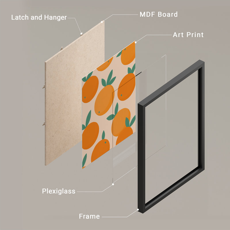 Modern Orange Fruit Framed Wall Art - Minimalist Citrus Pattern Print for Kitchen or Contemporary Home Decor, 14" H x 11" W