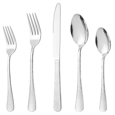 40-Piece Stainless Steel Flatware Set For 8 With Hammered Design, Dishwasher Safe