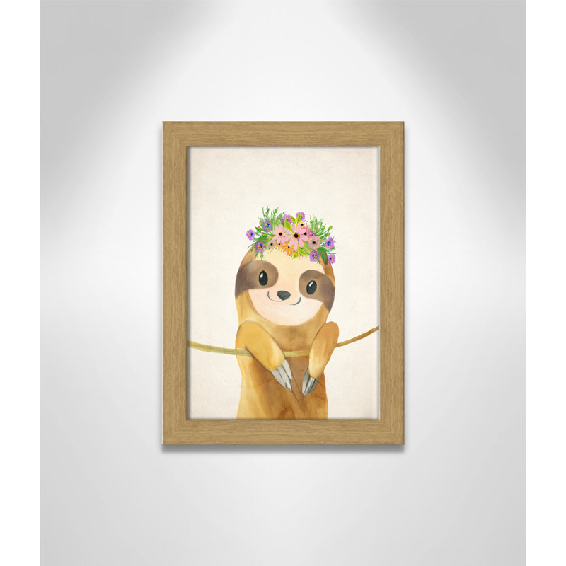 Sloth floral 1, H 16 po x l 12 po x P 0,63 po, Encadré plat chêne